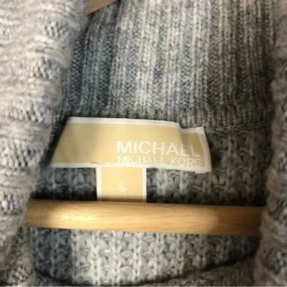 Michael Michael Kors Gray Cable Knit Sleeve Knit Pullover Turtleneck Sweater S